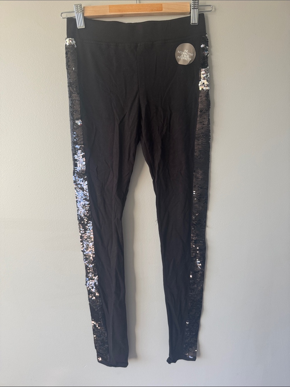 H&M Black Leggings with Reversible Sequin Stripes